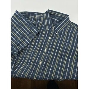 Ralph Lauren Blake XXL Mens Plaid Short Sleeve Button Up Shirt Navy Cotton